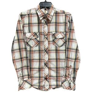 Op Shirt Men Size M Red Orange Yellow Black Plaid Long Sleeve Western Cotton